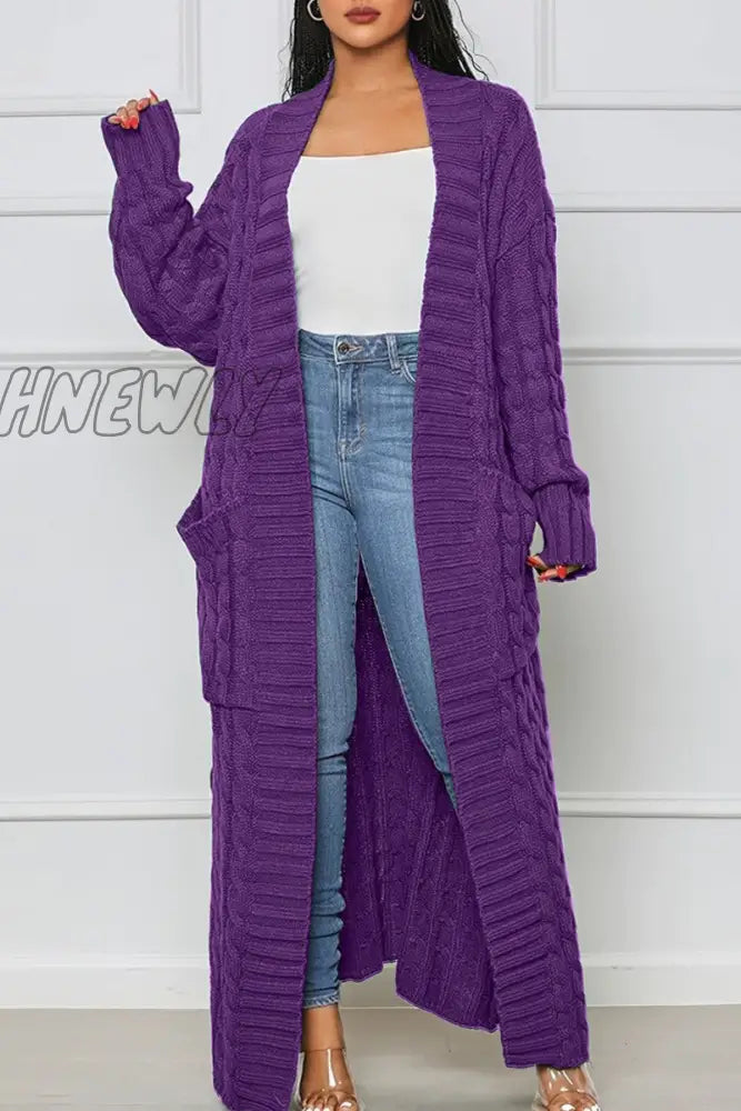 Hnewly - Rose Red Casual Street Solid Slit Cardigan Weave Outerwear Purple / S Coats