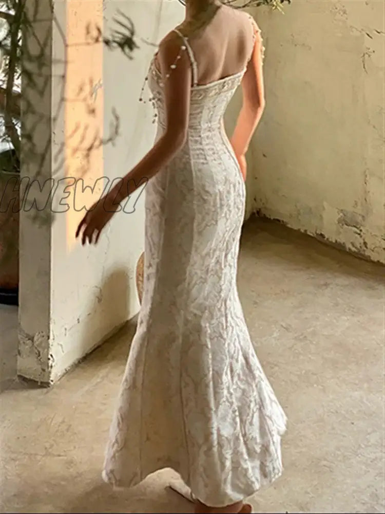 Runway Woman Dress Backless Embroidery Vintage 2022 Sleeveless Sexy Beach Boho Lace Party Sundress