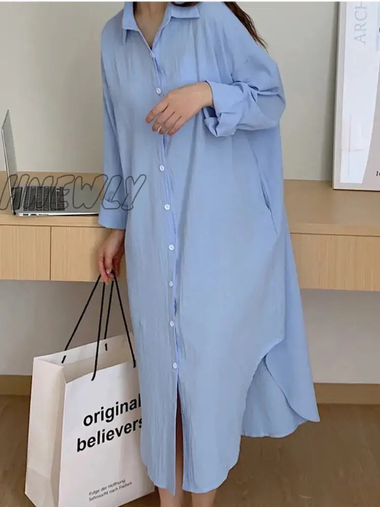 Hnewly S-2Xl Summer Shirt Dress Pink Evening Vintage Party Oversize Long Cotton Beach Women Dresses