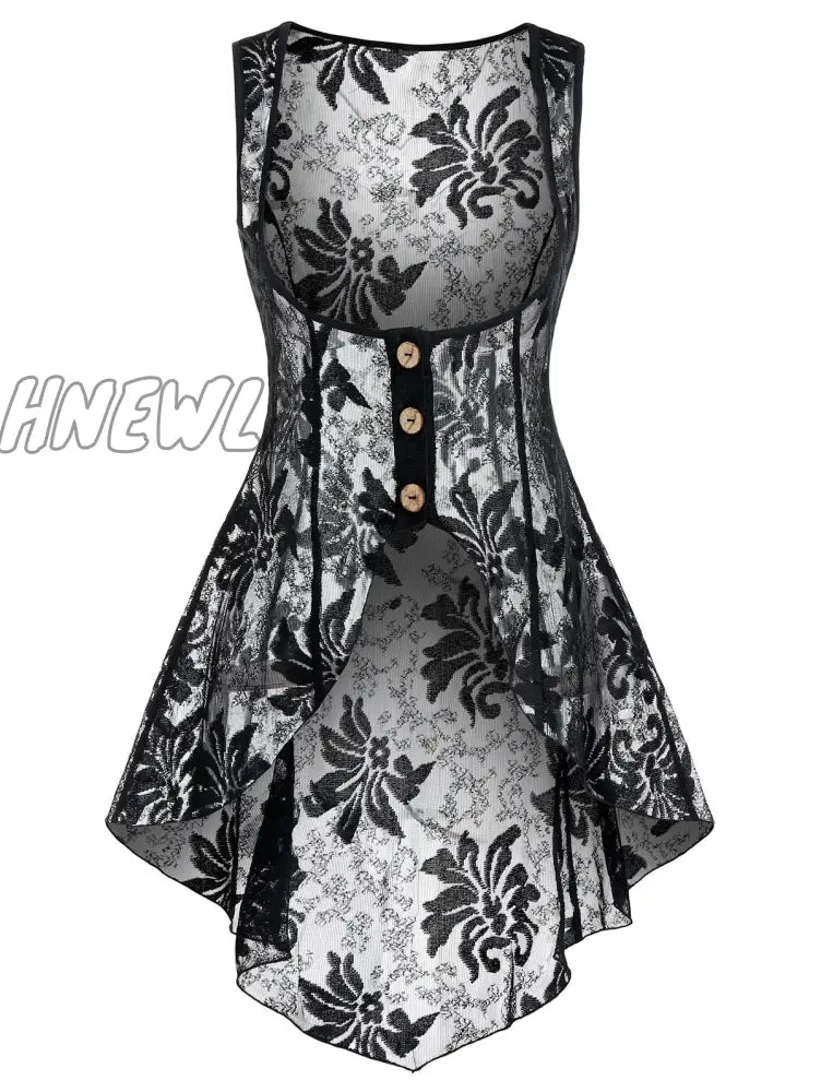 Hnewly S-5Xl Two-Piece Set Heathered Flare Cami Top And Pointed Hem Lace Vest Women Twinset Tank