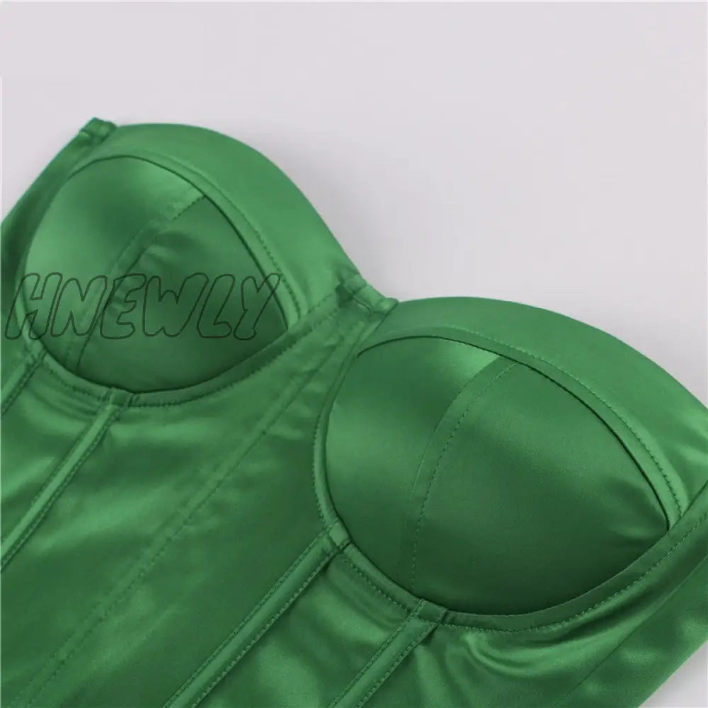 Hnewly Satin Corset Crop Top Strapless Green Summer Sexy Tube Off Shoulder Party Sleeveless Bustier