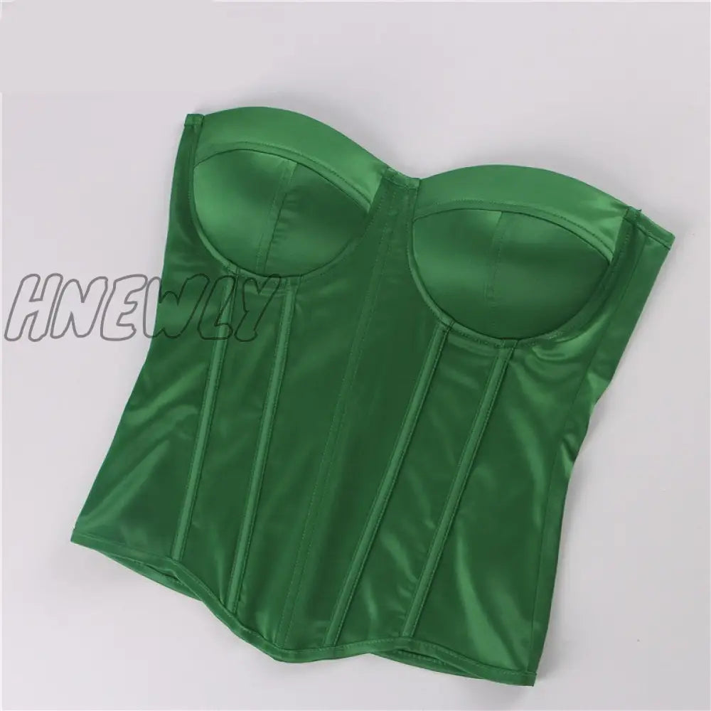 Hnewly Satin Corset Crop Top Strapless Green Summer Sexy Tube Off Shoulder Party Sleeveless Bustier