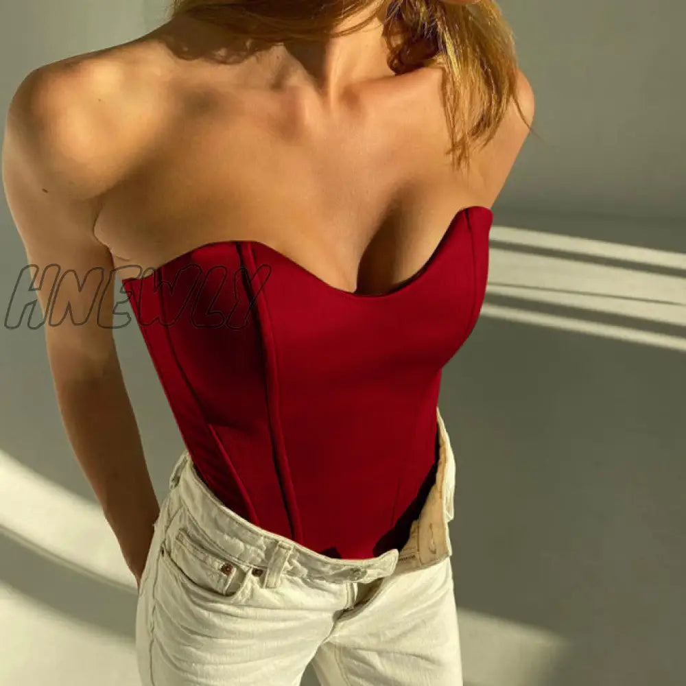 Hnewly Satin Corset Crop Top Strapless Green Summer Sexy Tube Off Shoulder Party Sleeveless Bustier