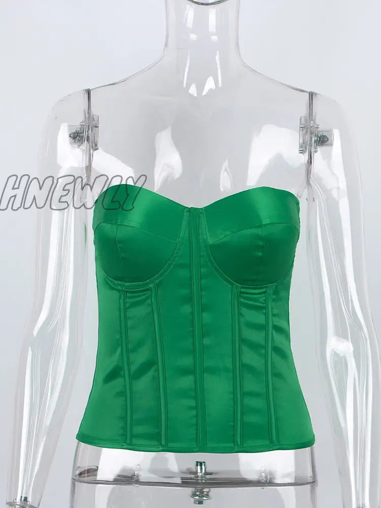 Hnewly Satin Corset Crop Top With Cups Strapless Spring Summer Sexy Off Shoulder Party Sleeveless