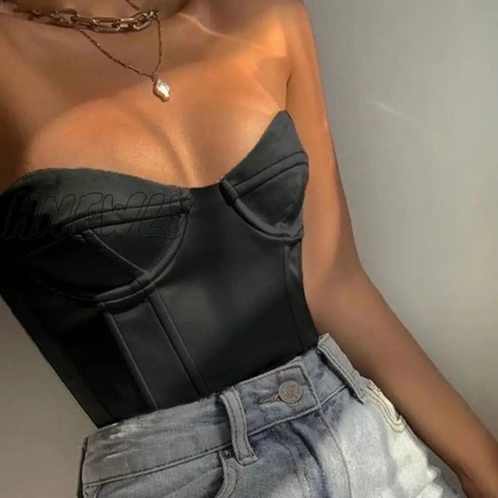 Hnewly Satin Corset Crop Top With Cups Strapless Spring Summer Sexy Off Shoulder Party Sleeveless