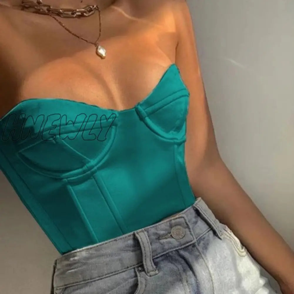 Hnewly Satin Corset Crop Top With Cups Strapless Spring Summer Sexy Off Shoulder Party Sleeveless