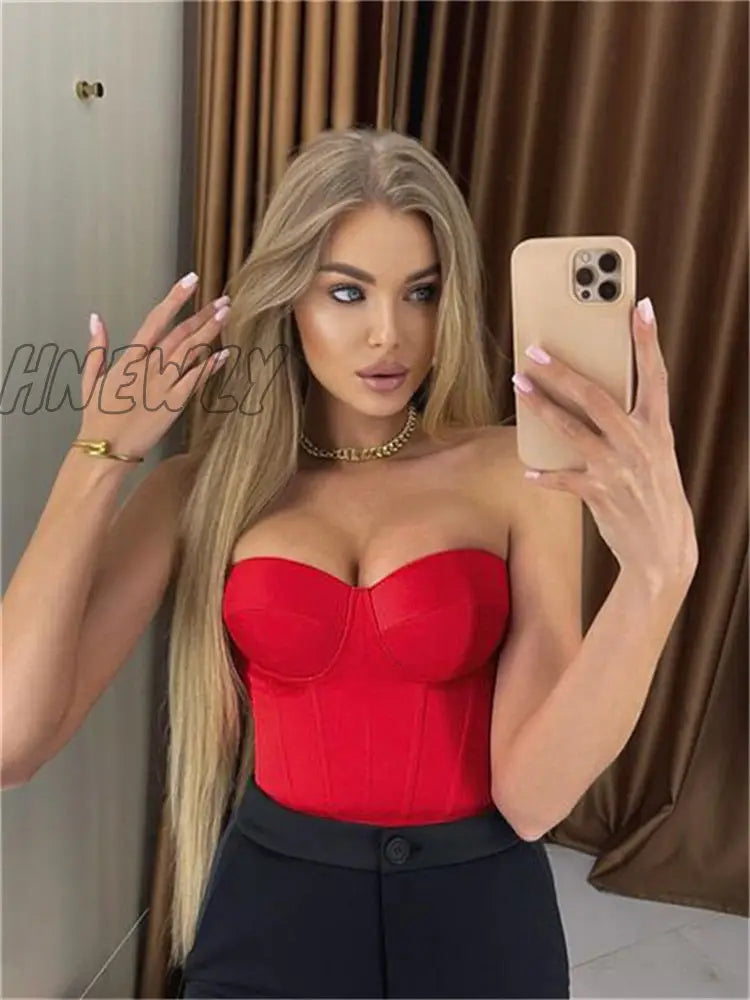 Hnewly Satin Corset Crop Top With Cups Strapless Spring Summer Sexy Off Shoulder Party Sleeveless