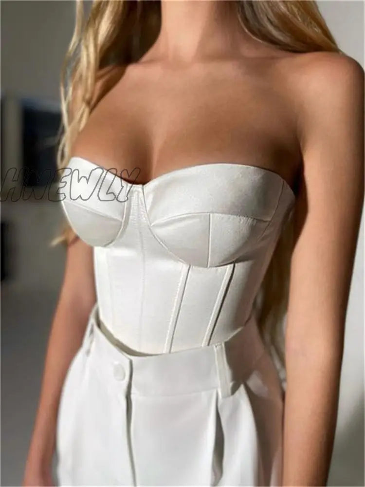 Hnewly Satin Corset Crop Top With Cups Strapless Spring Summer Sexy Off Shoulder Party Sleeveless