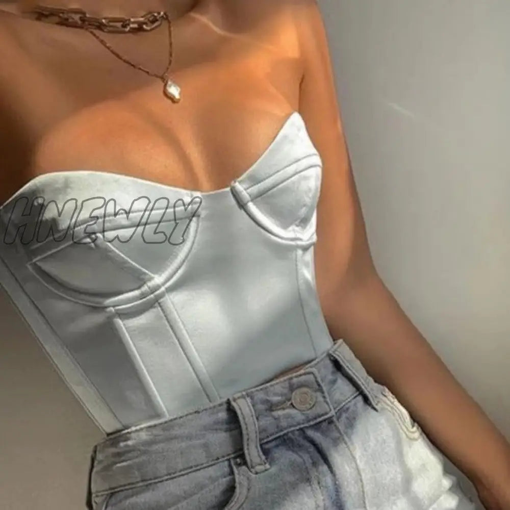 Hnewly Satin Corset Crop Top With Cups Strapless Spring Summer Sexy Off Shoulder Party Sleeveless