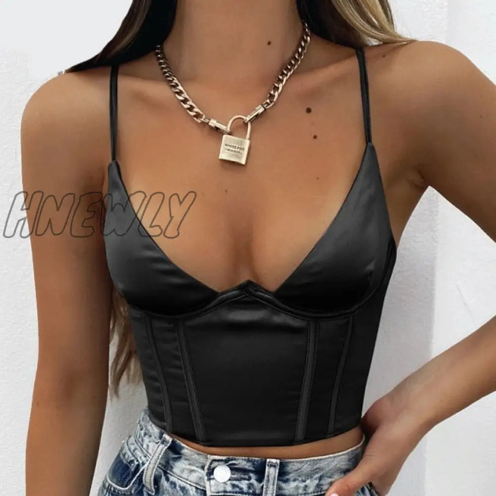 Hnewly Satin Corset Tops Women Wrap V Neck Floral Tanks Camis Sexy Bustier Summer Tube Crop