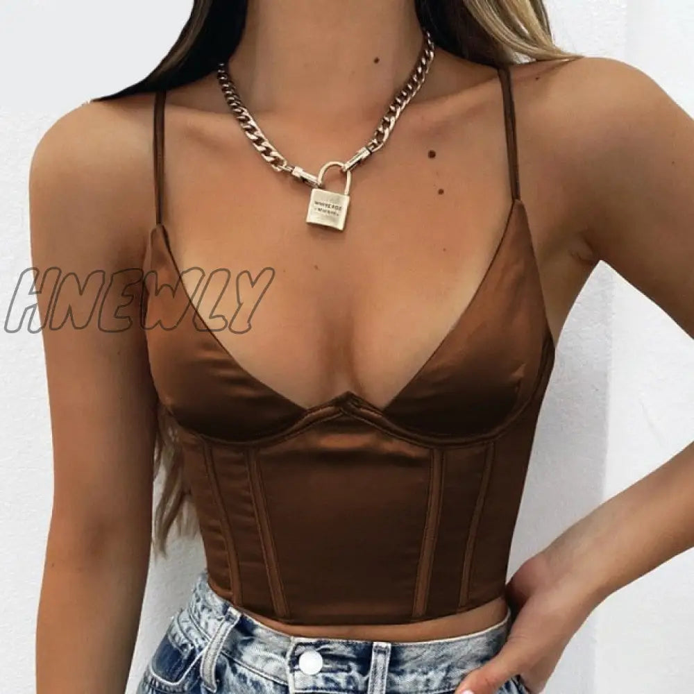 Hnewly Satin Corset Tops Women Wrap V Neck Floral Tanks Camis Sexy Bustier Summer Tube Crop