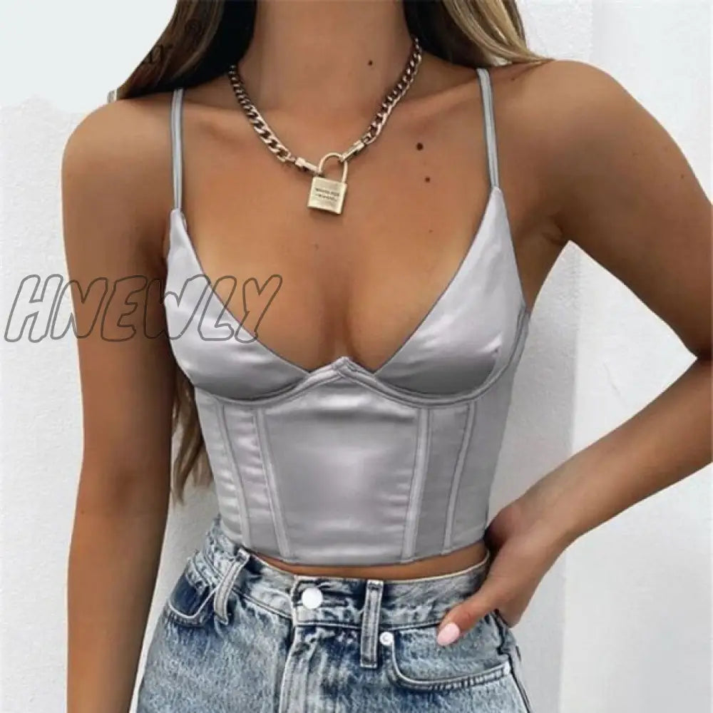 Hnewly Satin Corset Tops Women Wrap V Neck Floral Tanks Camis Sexy Bustier Summer Tube Crop