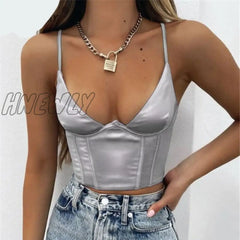 Hnewly Satin Corset Tops Women Wrap V Neck Floral Tanks Camis Sexy Bustier Summer Tube Crop