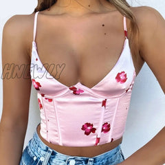 Hnewly Satin Corset Tops Women Wrap V Neck Floral Tanks Camis Sexy Bustier Summer Tube Crop