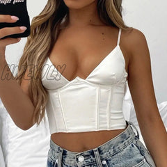 Hnewly Satin Corset Tops Women Wrap V Neck Floral Tanks Camis Sexy Bustier Summer Tube Crop