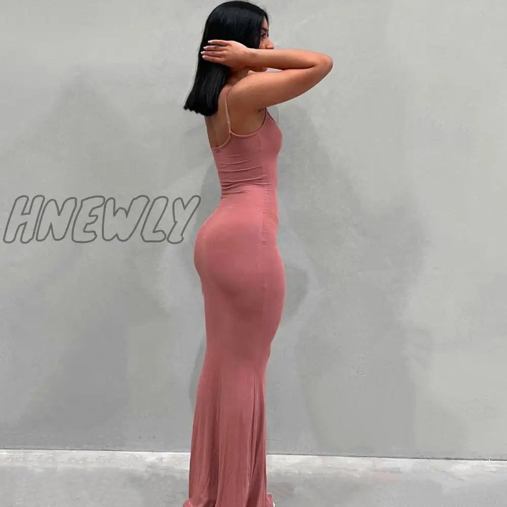 Hnewly Satin Slip Sleeveless Backless Slim Sexy Maxi Dress Fall Winter Women Christmas Halloween