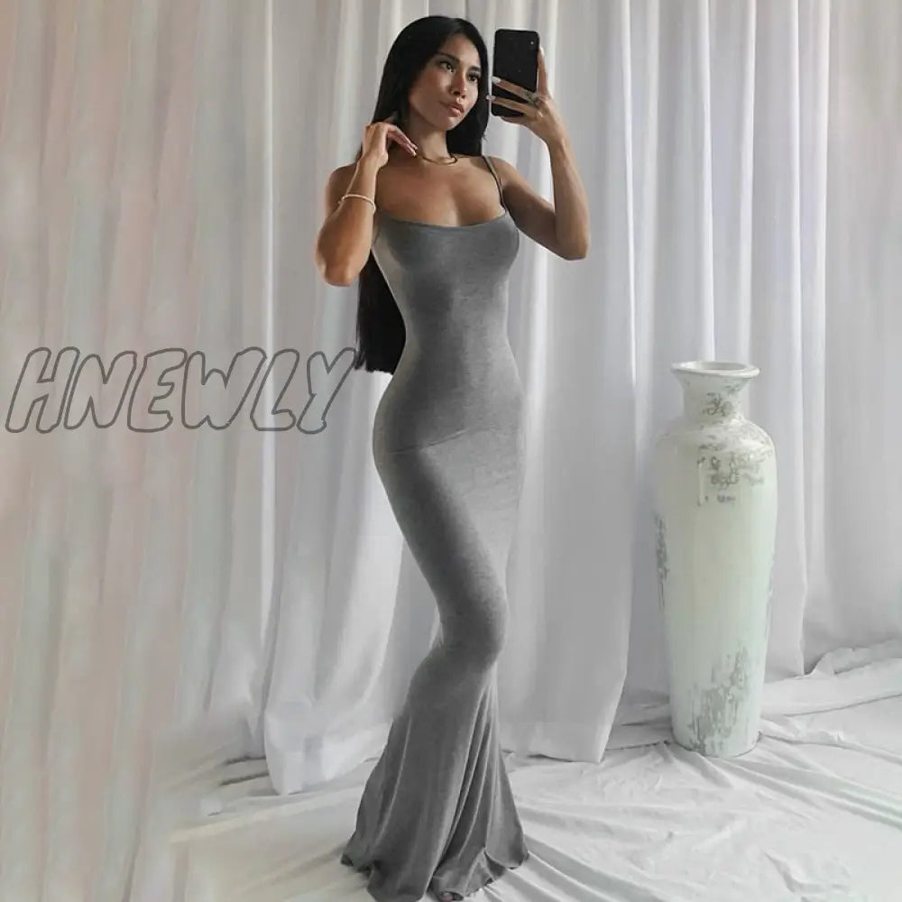 Hnewly Satin Slip Sleeveless Backless Slim Sexy Maxi Dress Fall Winter Women Christmas Halloween