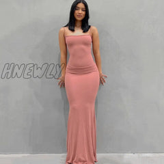 Hnewly Satin Slip Sleeveless Backless Slim Sexy Maxi Dress Fall Winter Women Christmas Halloween