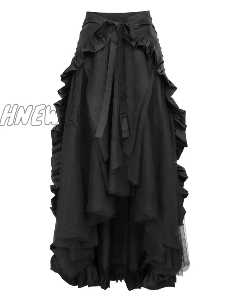 Hnewly Scarlet Darkness Women’s Gothic Steampunk Skirt Victorian High-Low Bustle Renaissance