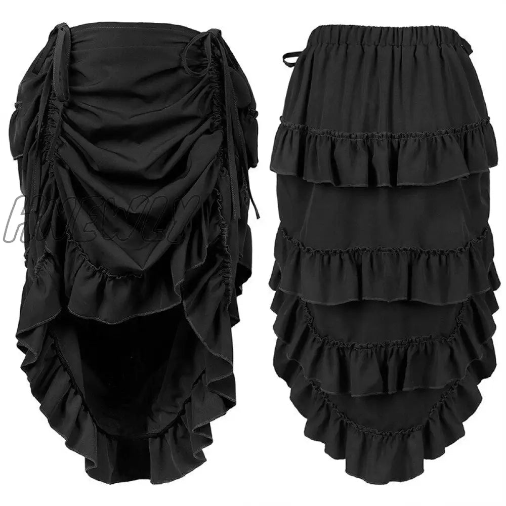 Hnewly Scarlet Darkness Women’s Gothic Steampunk Skirt Victorian High-Low Bustle Renaissance