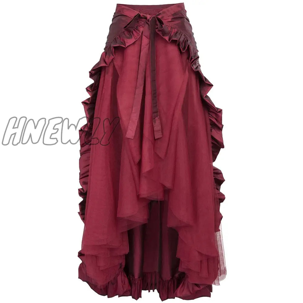 Hnewly Scarlet Darkness Women’s Gothic Steampunk Skirt Victorian High-Low Bustle Renaissance