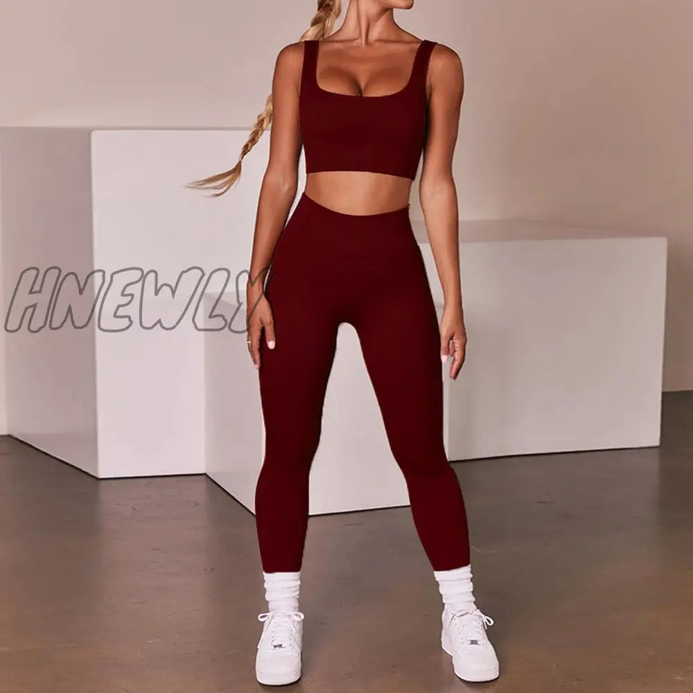 Hnewly Seamless Sport Set Women Two Piece Sports Bra Leggings Workout Outfit Fitness Wear Run Gym