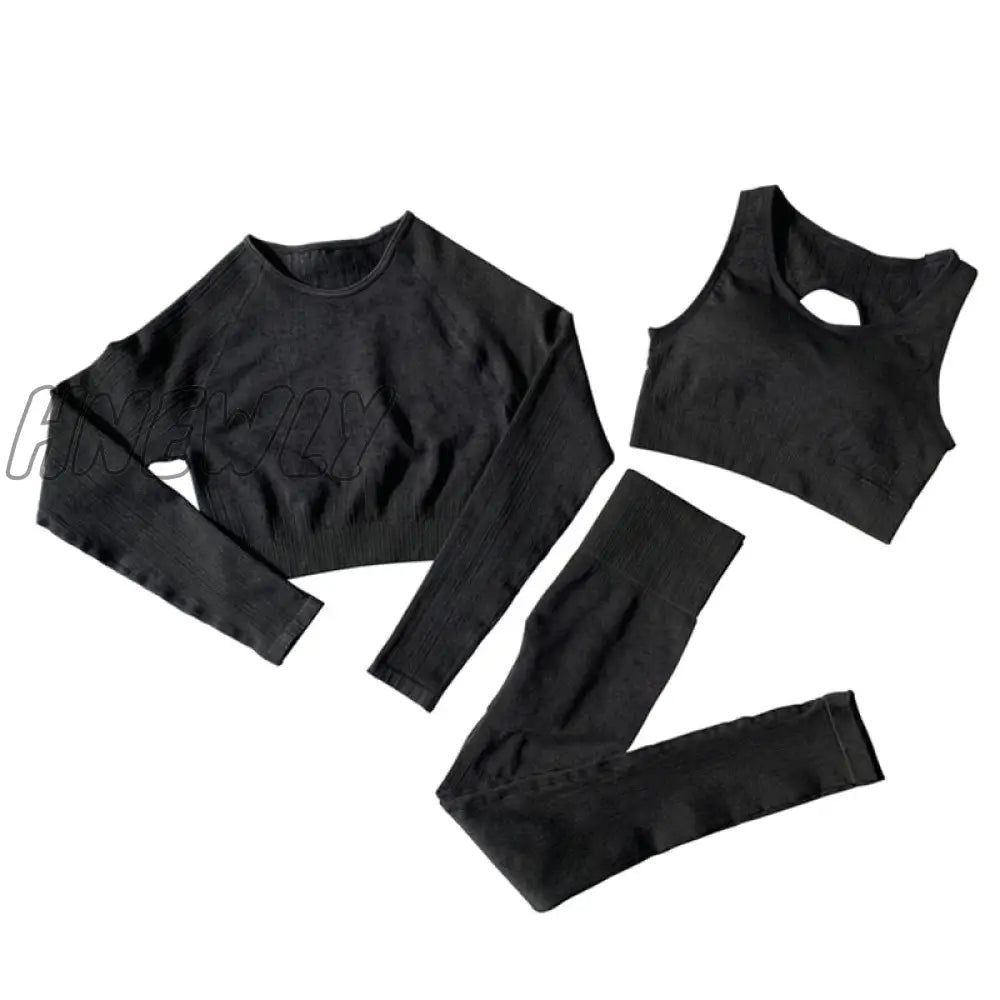 Hnewly Seamless Yoga Set Women Two 2 Piece Long Sleeve Crop Top T - Shirt Leggings Tracksuit Outfit