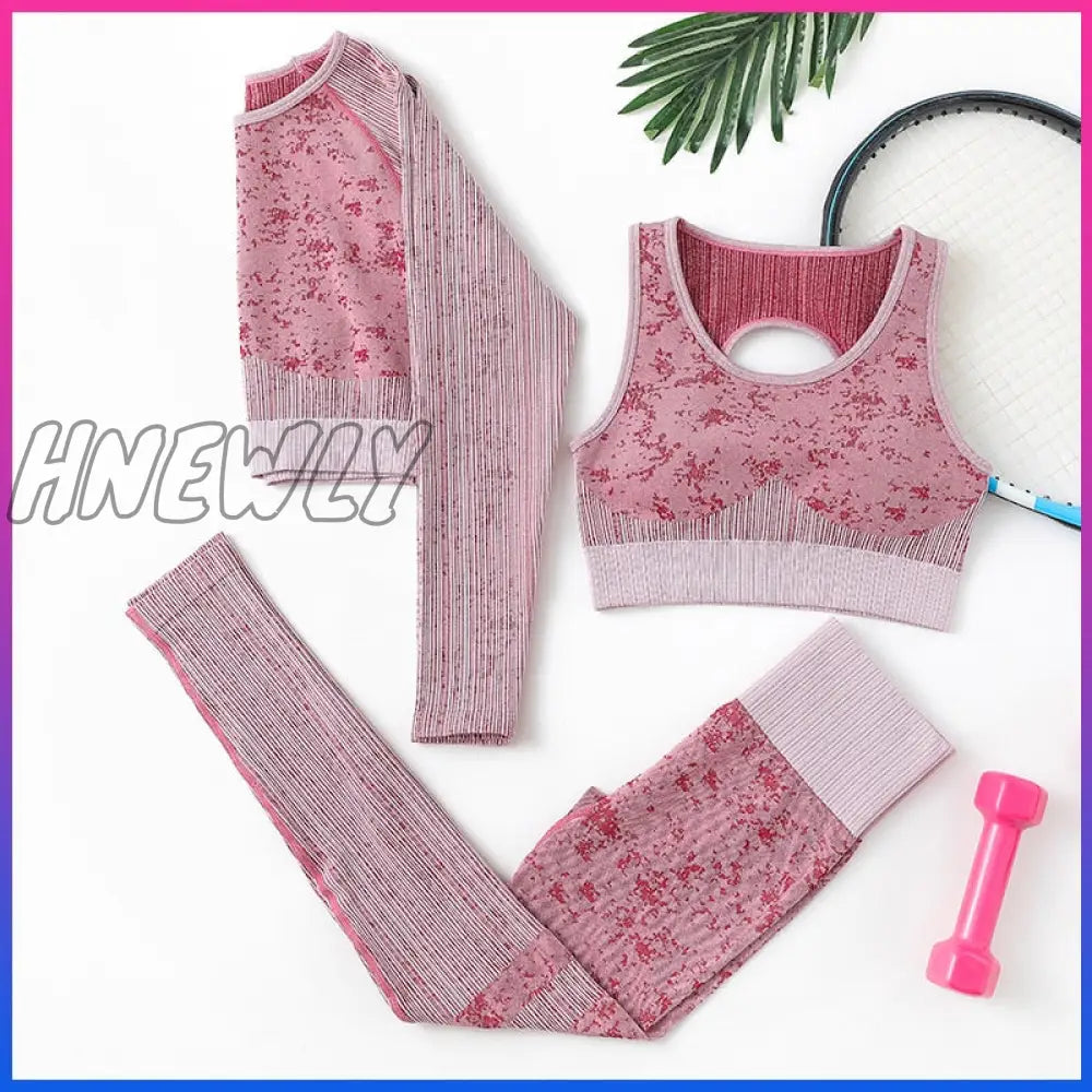 Hnewly Seamless Yoga Set Women Two 2 Piece Long Sleeve Crop Top T - Shirt Leggings Tracksuit Outfit