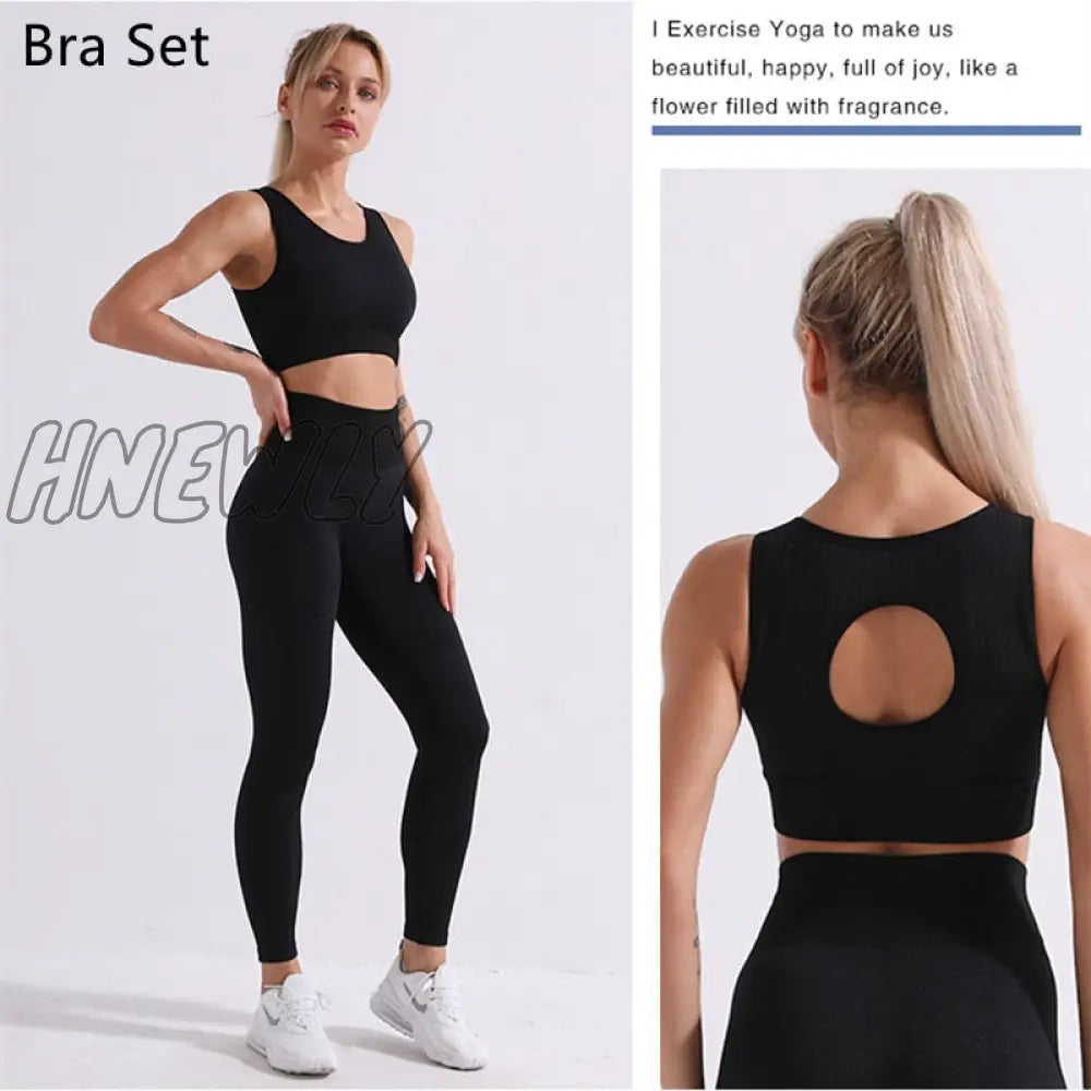 Hnewly Seamless Yoga Set Women Two 2 Piece Long Sleeve Crop Top T - Shirt Leggings Tracksuit Outfit