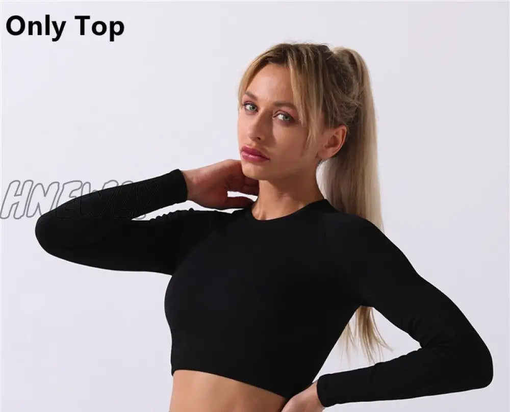 Hnewly Seamless Yoga Set Women Two 2 Piece Long Sleeve Crop Top T - Shirt Leggings Tracksuit Outfit