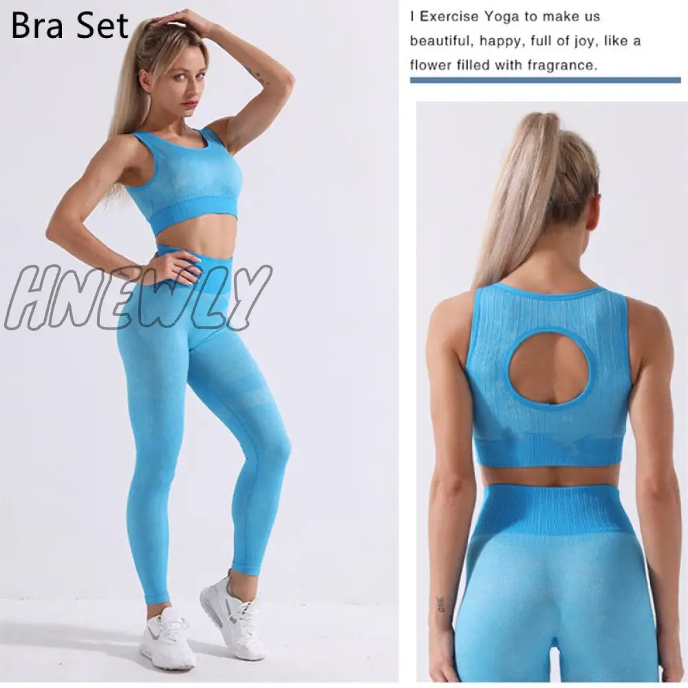 Hnewly Seamless Yoga Set Women Two 2 Piece Long Sleeve Crop Top T - Shirt Leggings Tracksuit Outfit