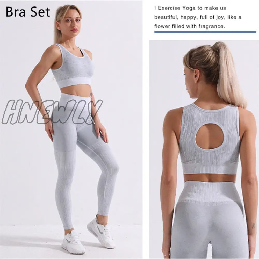 Hnewly Seamless Yoga Set Women Two 2 Piece Long Sleeve Crop Top T - Shirt Leggings Tracksuit Outfit