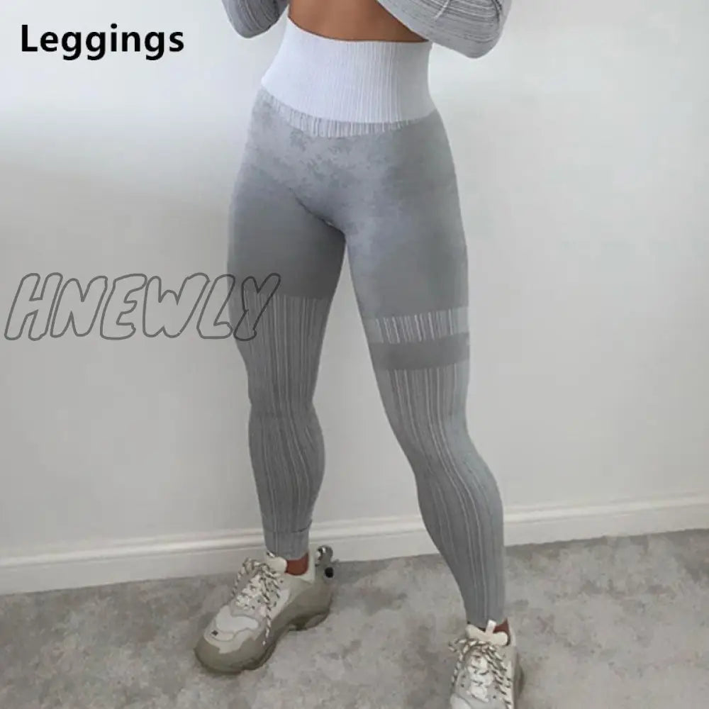 Hnewly Seamless Yoga Set Women Two 2 Piece Long Sleeve Crop Top T - Shirt Leggings Tracksuit Outfit