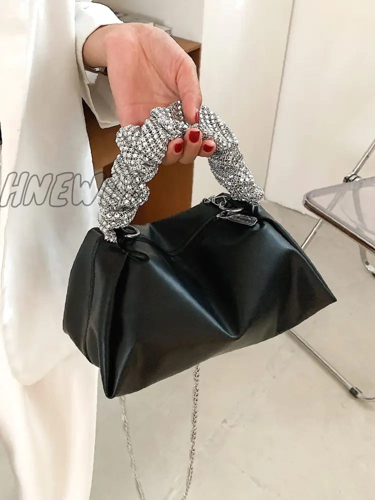 Hnewly - Sequin Decor Handle Chain Satchel Bag Women Satchels Black Women-Satchels