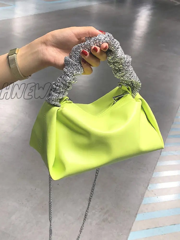 Hnewly - Sequin Decor Handle Chain Satchel Bag Women Satchels Green Women-Satchels