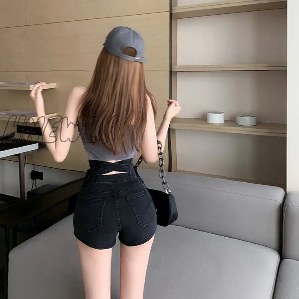 Hnewly Sexy Denim Shorts New Women’s Slim Fit Pants Summer Back Hollow Out Quality High Waist