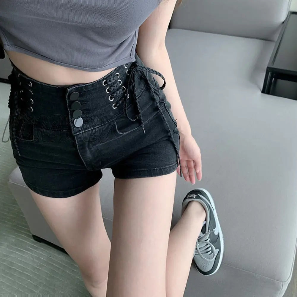 Hnewly Sexy Denim Shorts New Women’s Slim Fit Pants Summer Back Hollow Out Quality High Waist