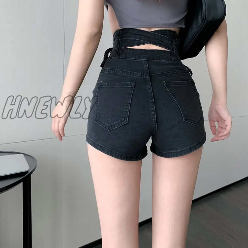 Hnewly Sexy Denim Shorts New Women’s Slim Fit Pants Summer Back Hollow Out Quality High Waist