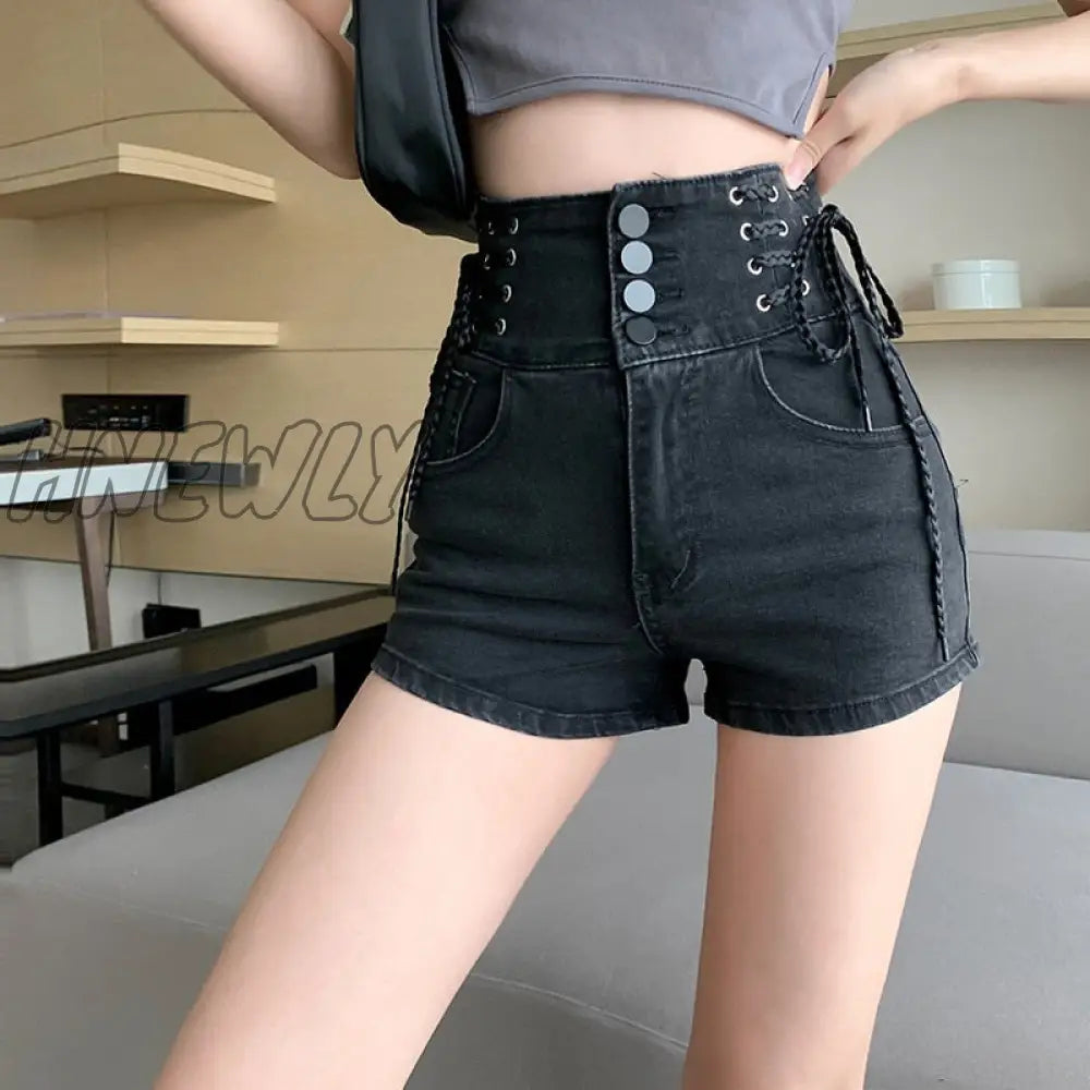 Hnewly Sexy Denim Shorts New Women’s Slim Fit Pants Summer Back Hollow Out Quality High Waist