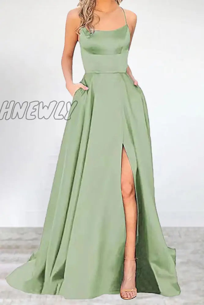 Hnewly - Sexy Formal Solid High Opening U Neck Evening Dress Dresses(16 Colors) Light Green / S