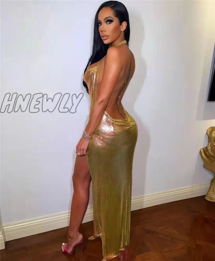 Hnewly Sexy Glitter Metallic Off Shoulder Evening Dresses Women Night Party Festival Outfits