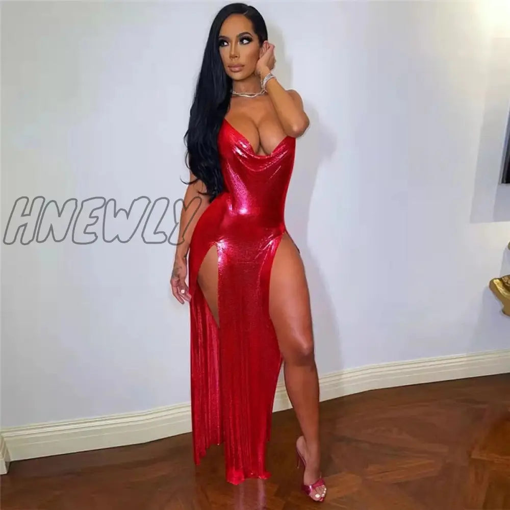 Hnewly Sexy Glitter Metallic Off Shoulder Evening Dresses Women Night Party Festival Outfits