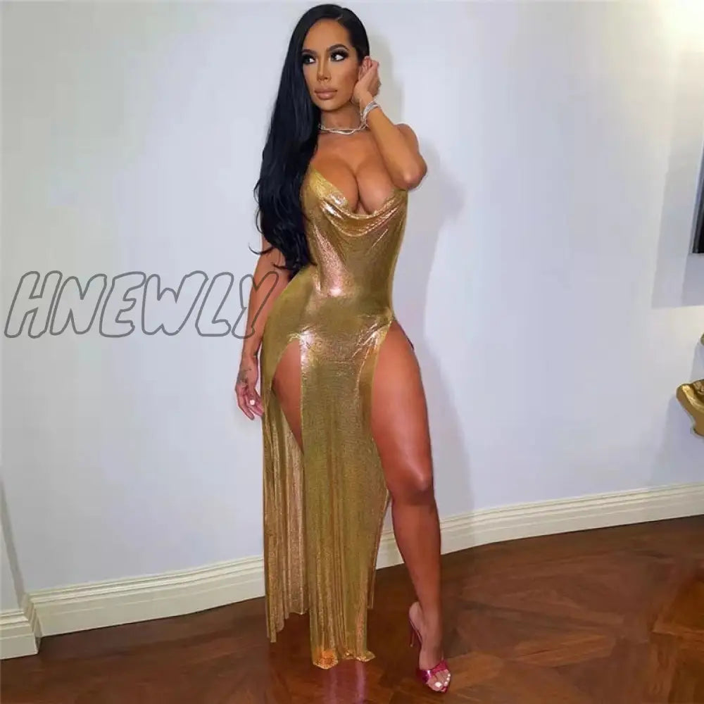 Hnewly Sexy Glitter Metallic Off Shoulder Evening Dresses Women Night Party Festival Outfits