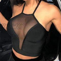 Hnewly Sexy Mesh Crop Top Summer Women Casual Tank Top Vest Blouse Sleeveless Sport Crop Tops Shirt