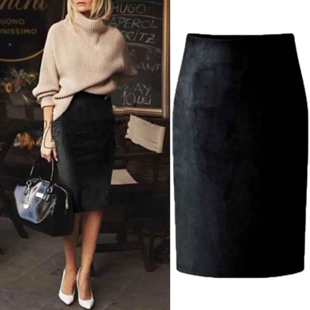 Hnewly Sexy Multi Color Suede Midi Pencil Skirt Women Fashion Elastic High Waist Office Lady