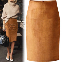 Hnewly Sexy Multi Color Suede Midi Pencil Skirt Women Fashion Elastic High Waist Office Lady