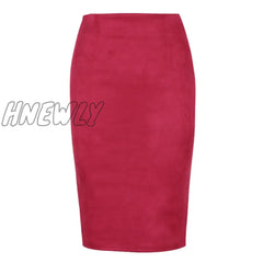 Hnewly Sexy Multi Color Suede Midi Pencil Skirt Women Fashion Elastic High Waist Office Lady