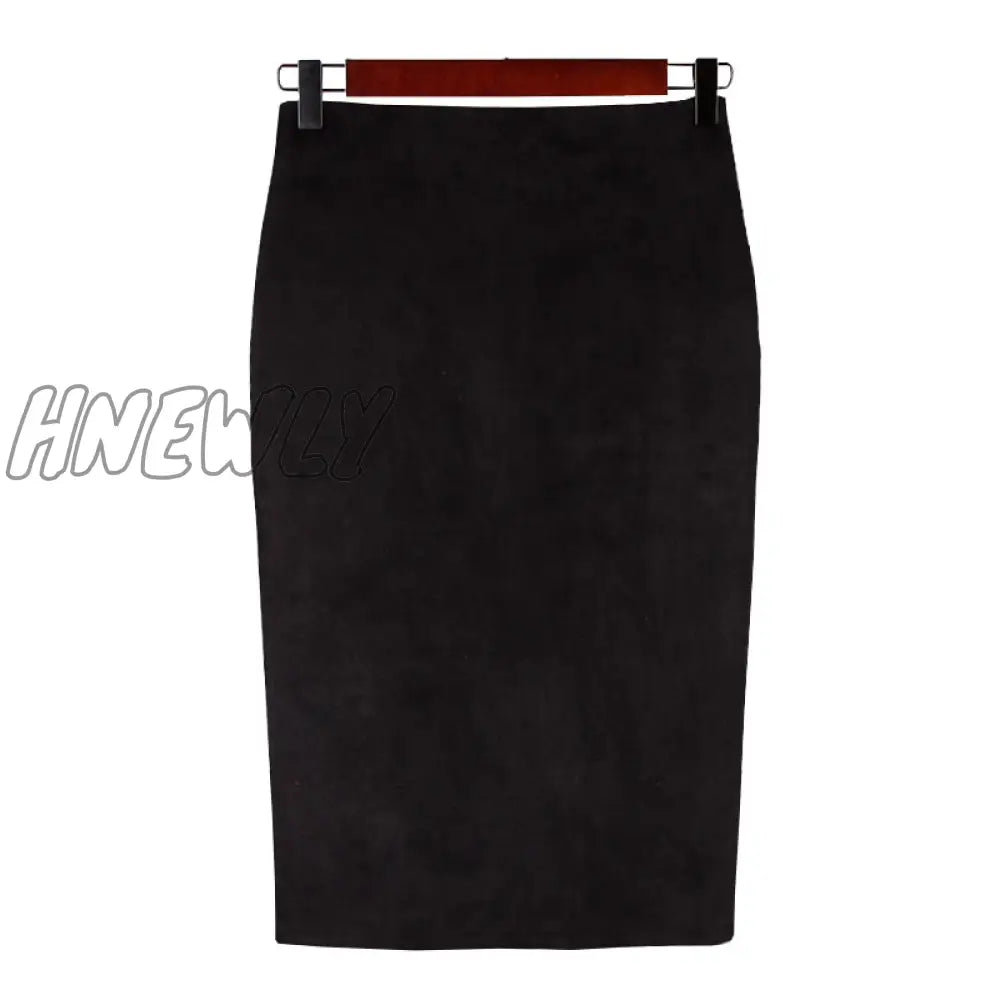 Hnewly Sexy Multi Color Suede Midi Pencil Skirt Women Fashion Elastic High Waist Office Lady