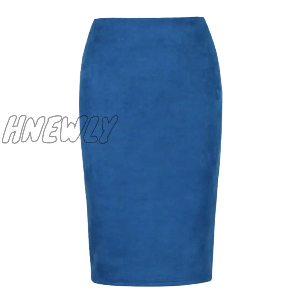 Hnewly Sexy Multi Color Suede Midi Pencil Skirt Women Fashion Elastic High Waist Office Lady