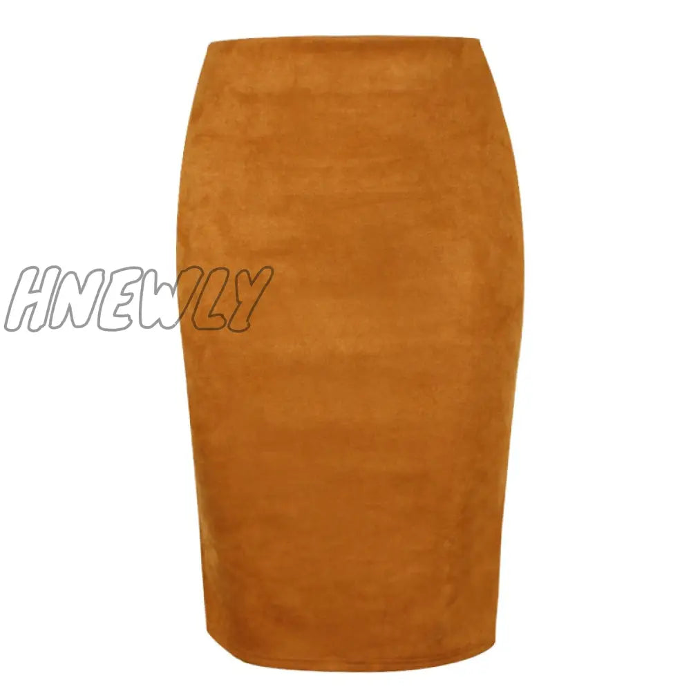 Hnewly Sexy Multi Color Suede Midi Pencil Skirt Women Fashion Elastic High Waist Office Lady